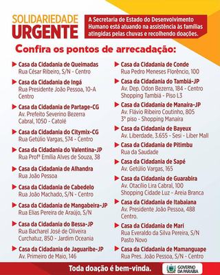 Governo realiza campanha Solidariedade Urgente para famílias atingidas pelas chuvas